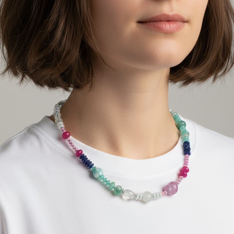 Pink and Sea Foam Multi-Color Necklace