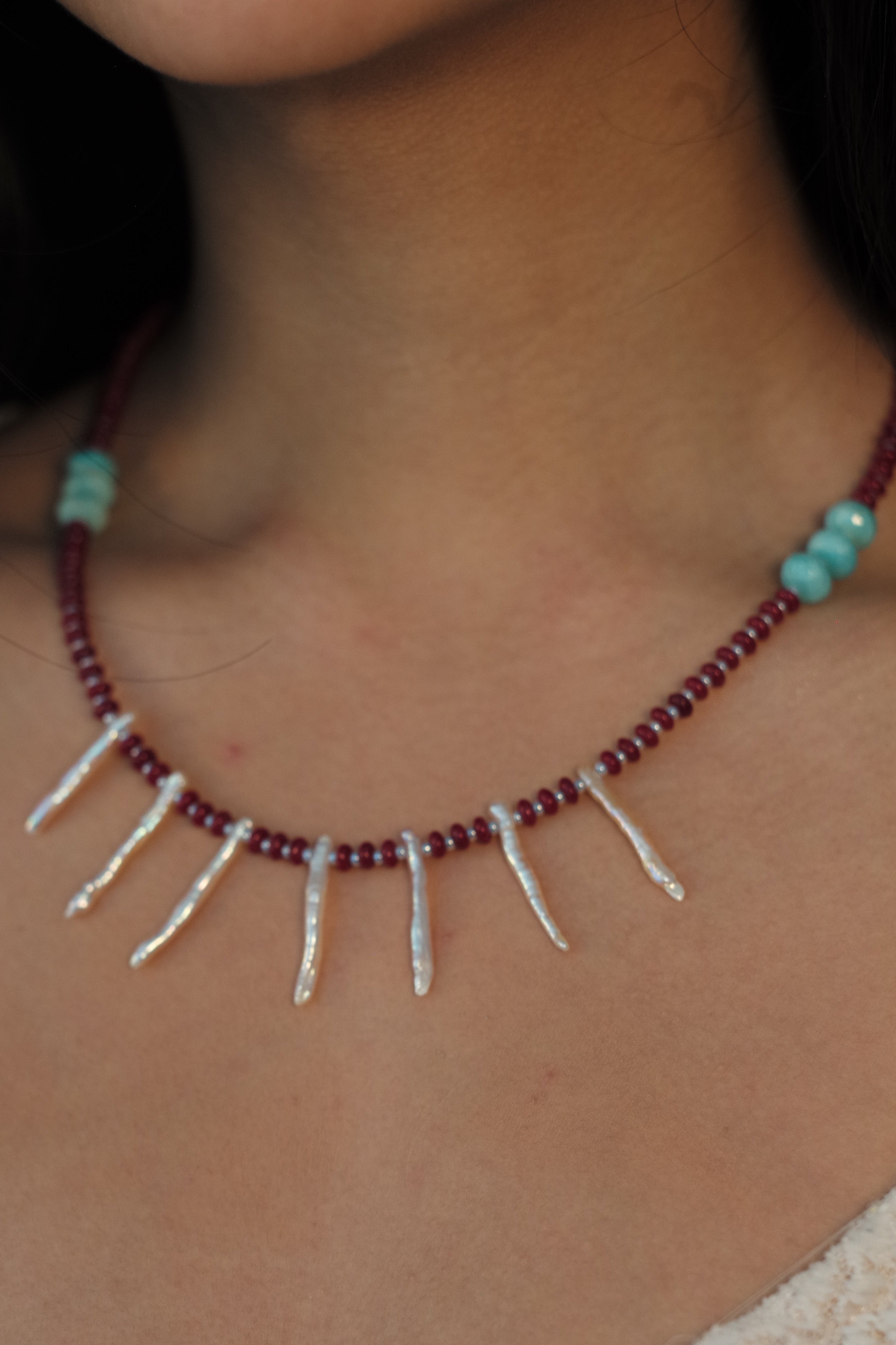 Dark Red Spiky Pearl Necklace