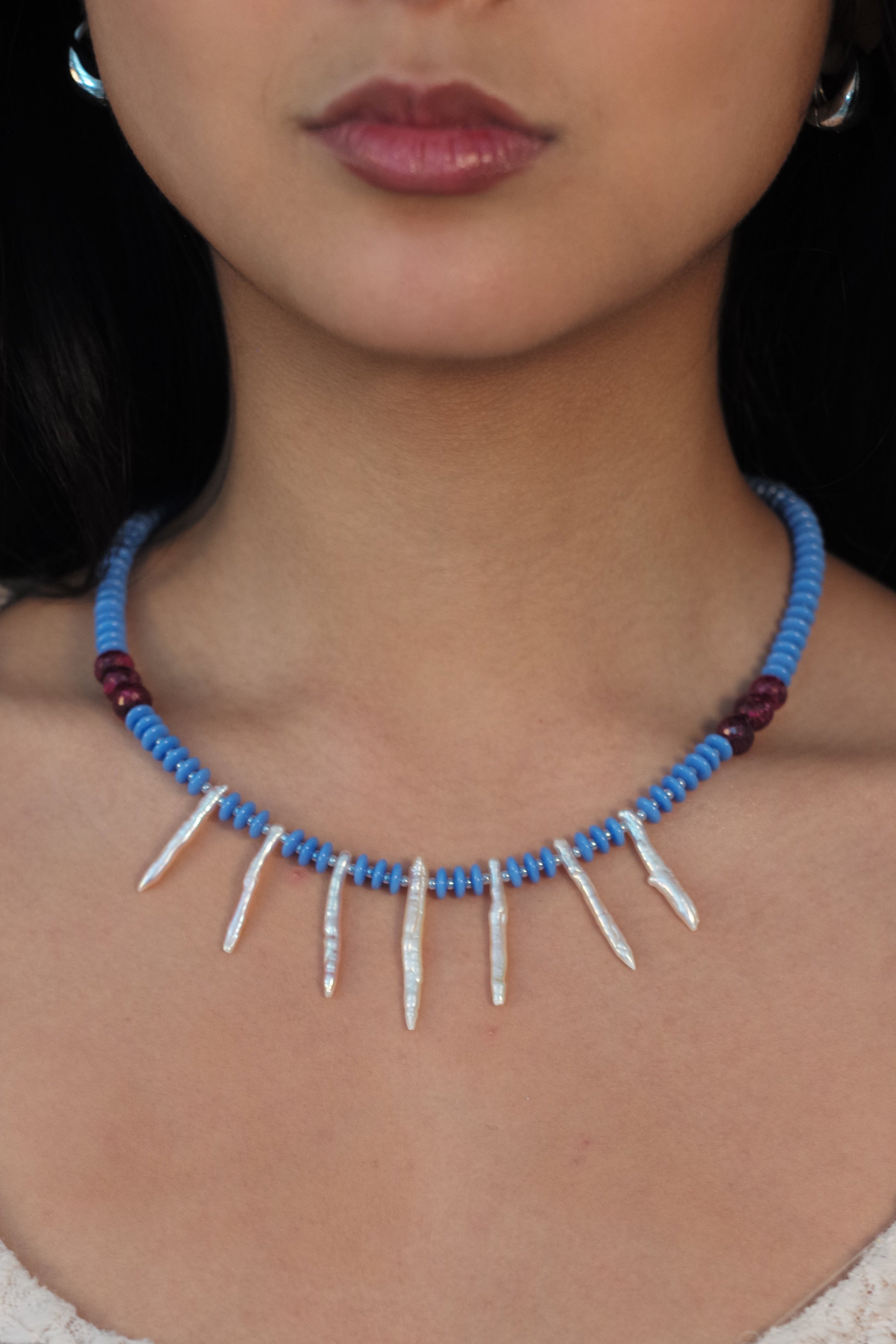 Blue Spiky Pearl Necklace