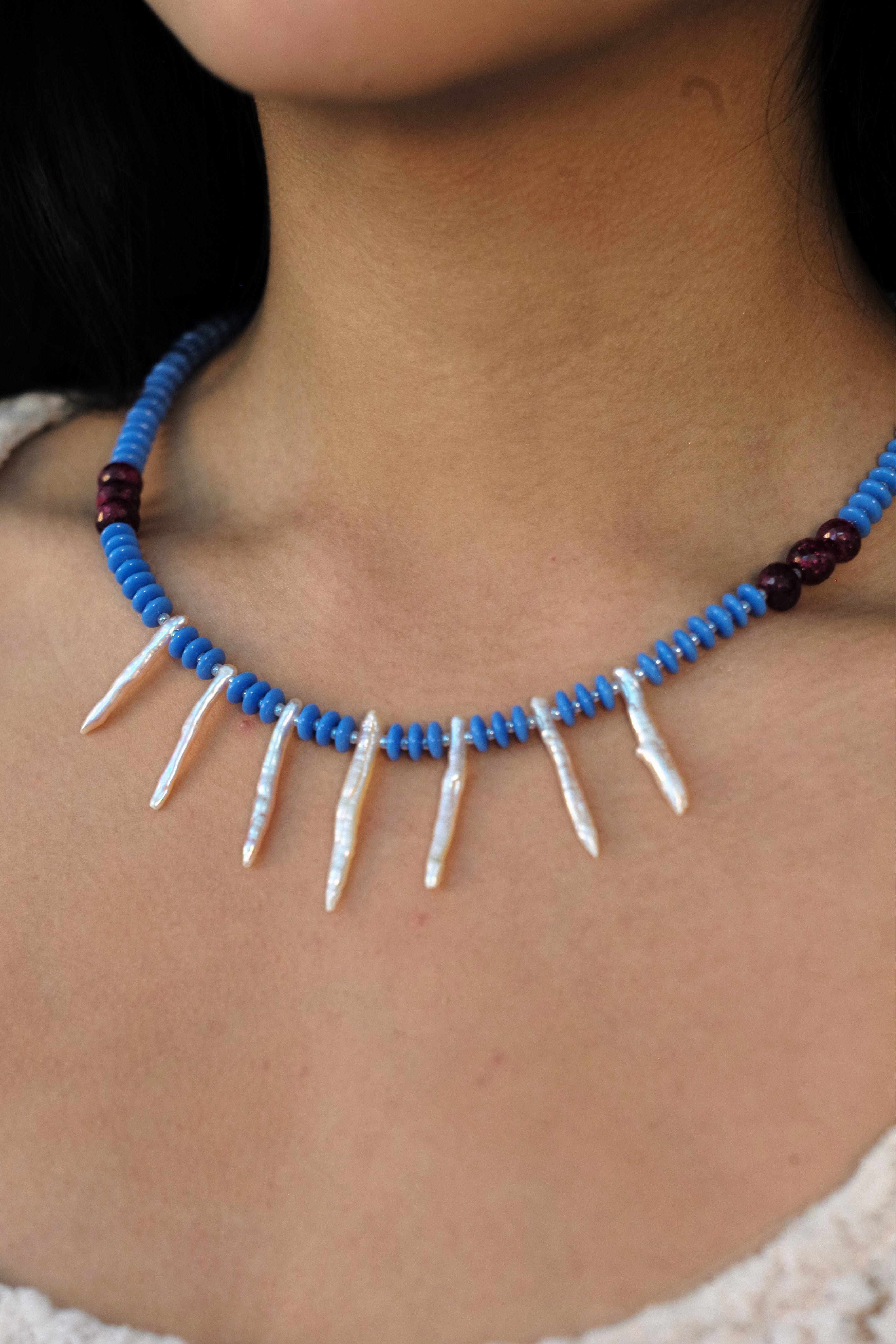 Blue Spiky Pearl Necklace