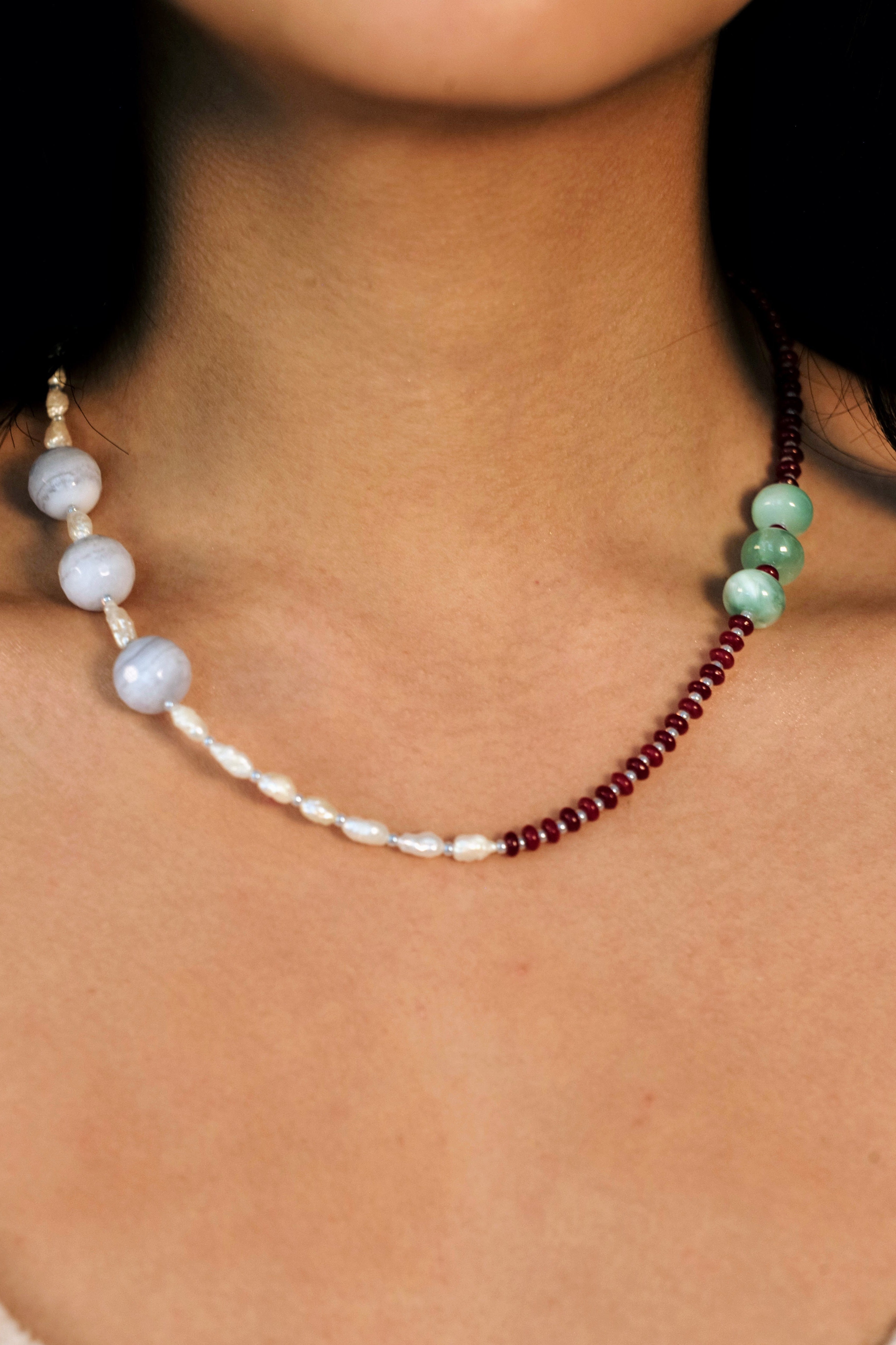 Pearl and Dark Red Necklace