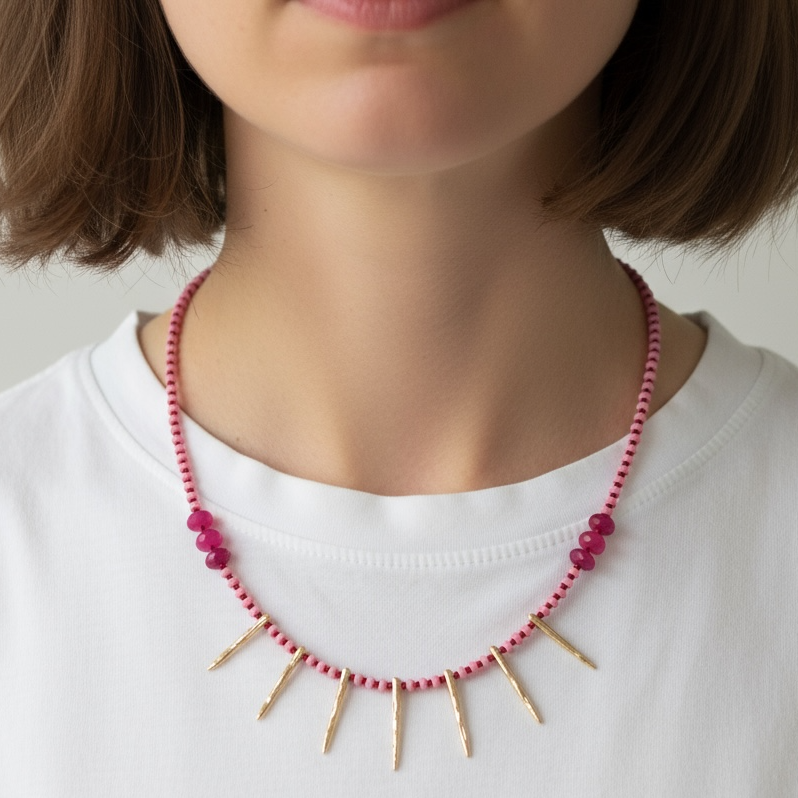 Pink and Spiky Pearl Necklace