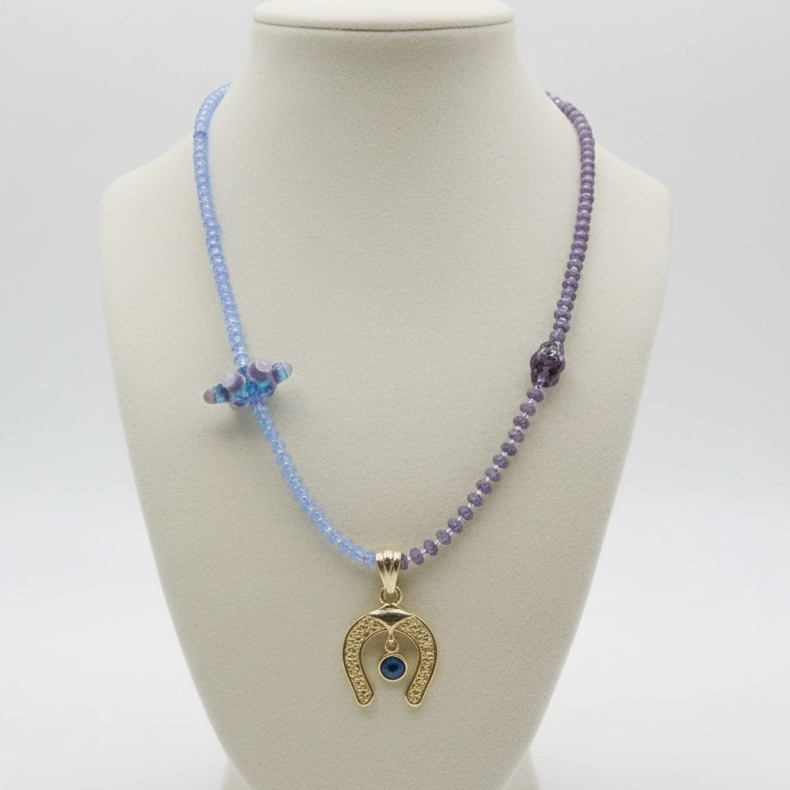 Blue and Purple Horseshoe Evil Eye Necklace